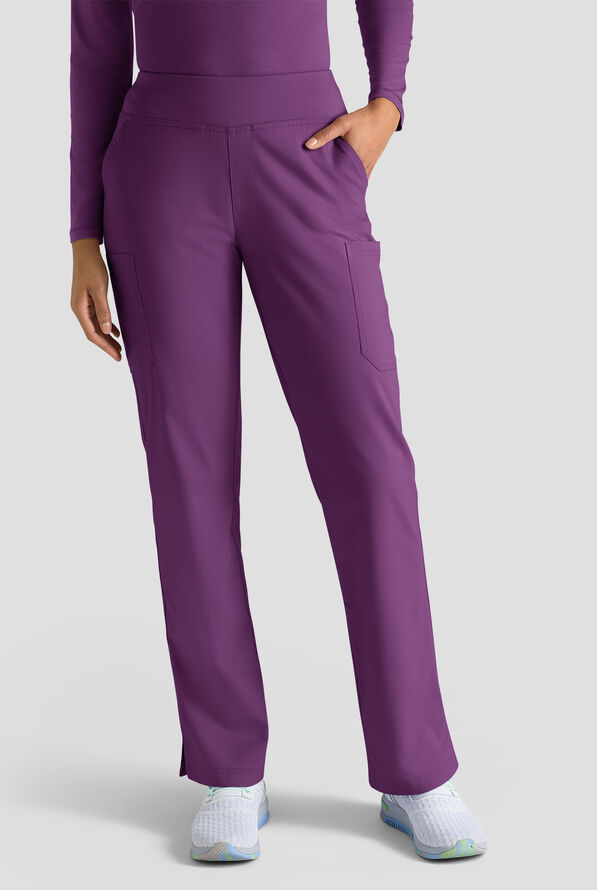 Butter-Soft STRETCH Women's 4-Pocket Knit Waistband Yoga Scrub Pants - Tall - Eggplant - 1