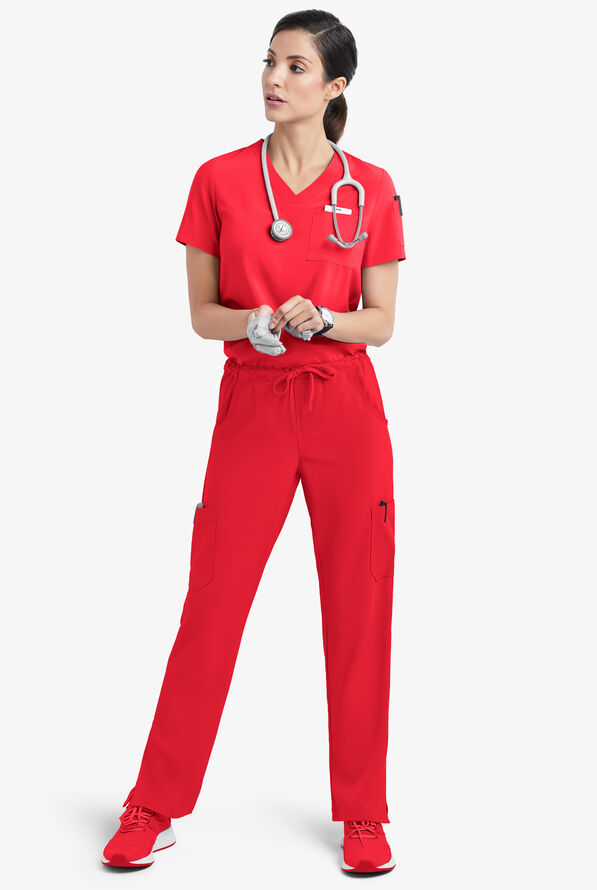 Easy STRETCH Chloe Women's 3-Pocket V-Neck Tuck-In Scrub Top - Atomic Red - 2