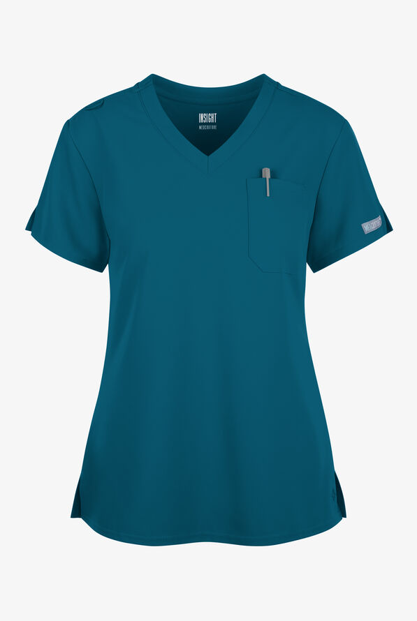 Med Couture Insight Women's 1-Pocket Tuck In V-Neck Scrub Top - Caribbean Blue - 1