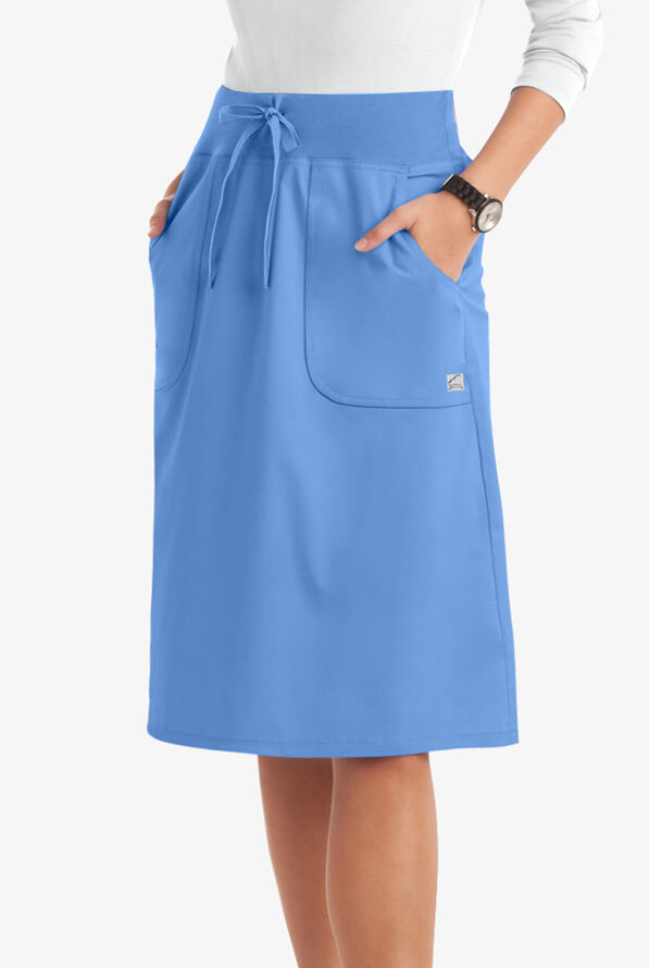 Butter-Soft STRETCH Women's 2-Pocket Drawstring Scrub Skirt - Ceil Blue - 1