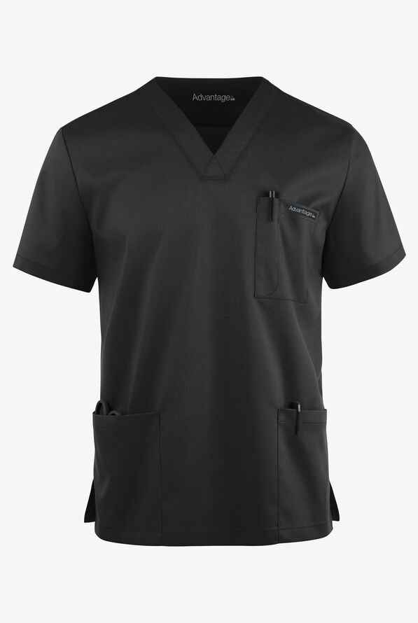 Advantage STRETCH Men's 6-Pocket V-Neck Scrub Top - Black - 1
