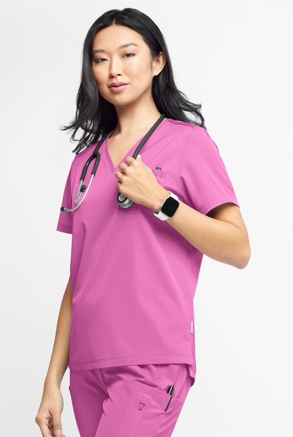 WhisperLite Zora Women's 2-Pocket Stretch V-Neck Tuck-in Scrub Top - Magnesium Pink - 5