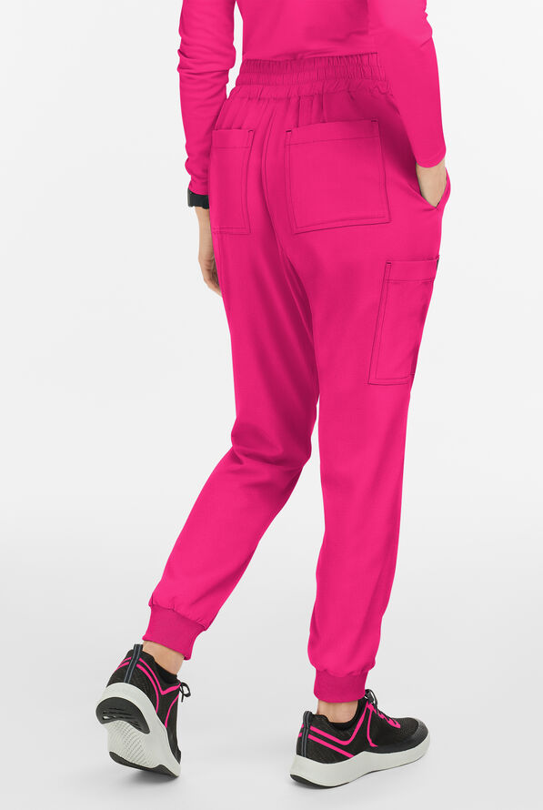 koi Basics Gemma Women's 5-Pocket STRETCH Cargo Jogger Scrub Pants - Flamingo - 3