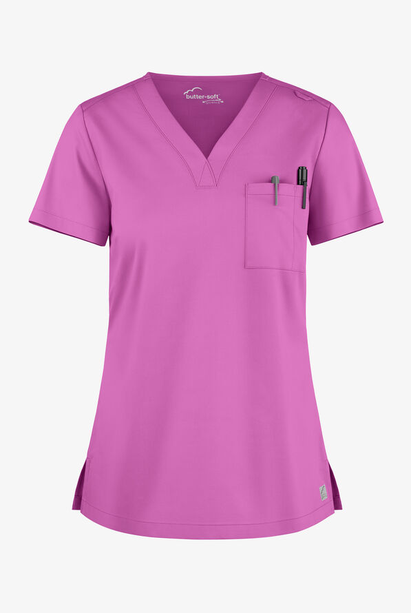 Blusa m&eacute;dica Butter-Soft STRETCH con cuello en V y 2 bolsillos para mujer - Prism Pink - 1