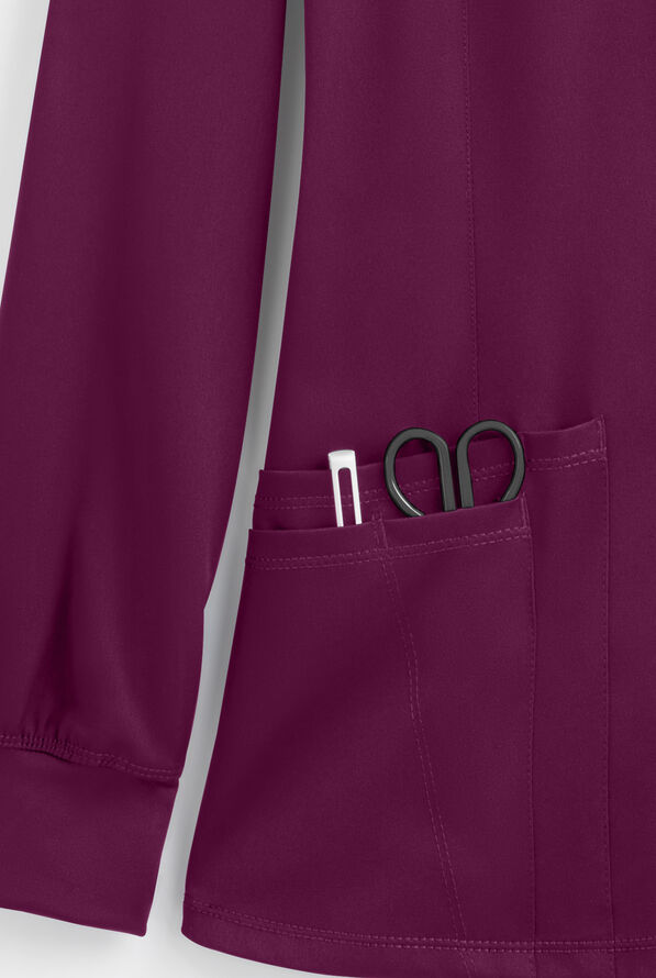 HH Works by Healing Hands Megan Women's 4-Pocket STRETCH Round Neck Warm-Up Scrub Jacket - Wine - 4