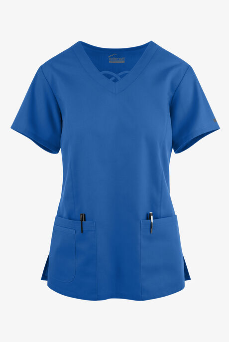 Blusa médica Butter-Soft Originals con cuello entrecruzado y 3 bolsillos para mujer