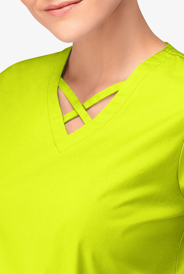 Butter-Soft STRETCH Women's 4-Pocket Crisscross Scrub Top - Lime Crush - 3