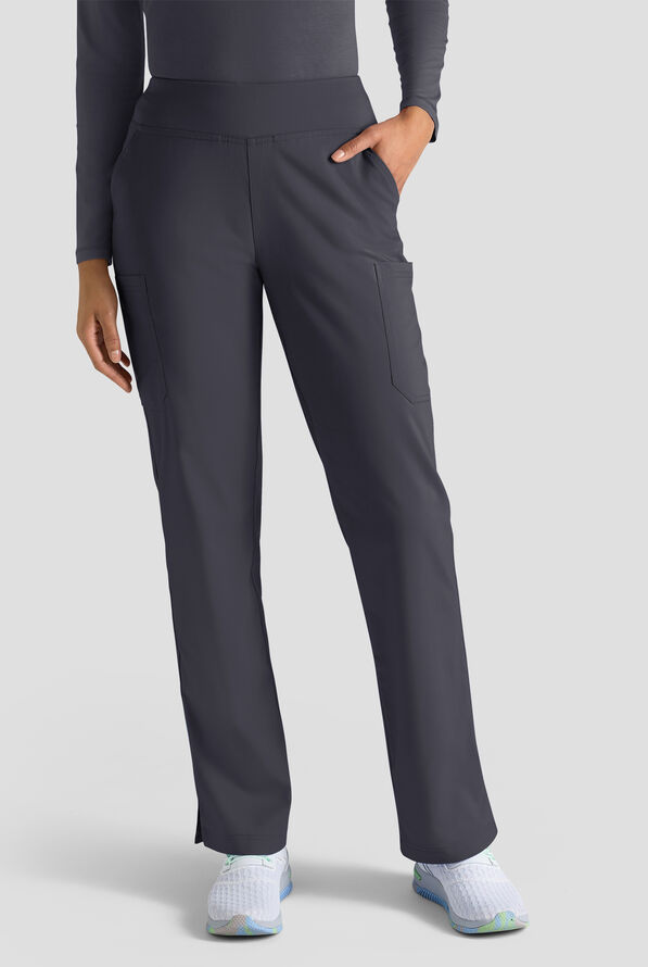 Butter-Soft STRETCH FLXTEK+ Women's 4-Pocket Knit Waistband Yoga Scrub Pants - Pewter - 1