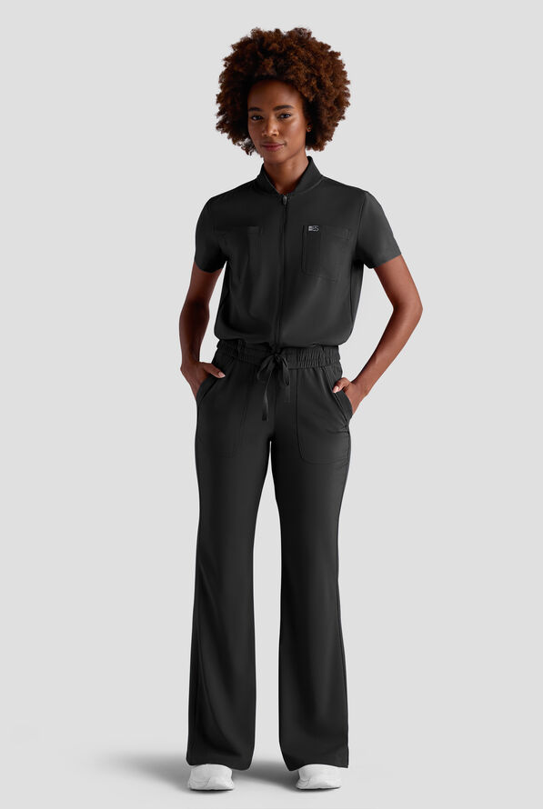 Easy STRETCH Nika Women's Zip Front Short Sleeve Jacket - Onyx Black - 2