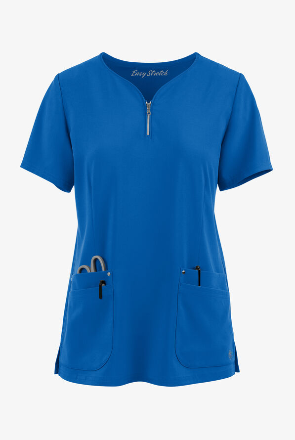 Blusa médica Easy STRETCH Arianna con cuello curvo y 4 bolsillos para mujer - Royal - 1