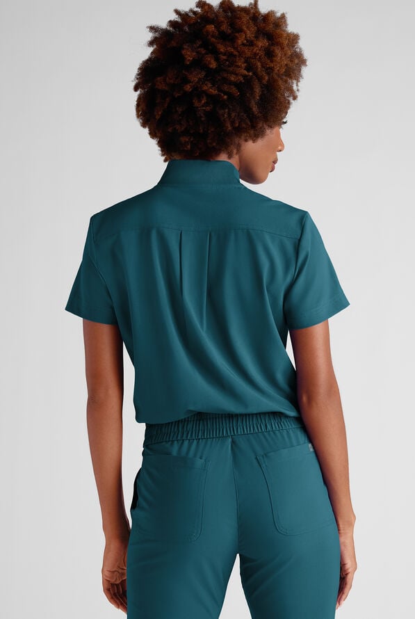 Easy STRETCH Nika Women's Zip Front Scrub Top&ndash; 2-Piece Jumpsuit Top - Caribbean Blue - 5