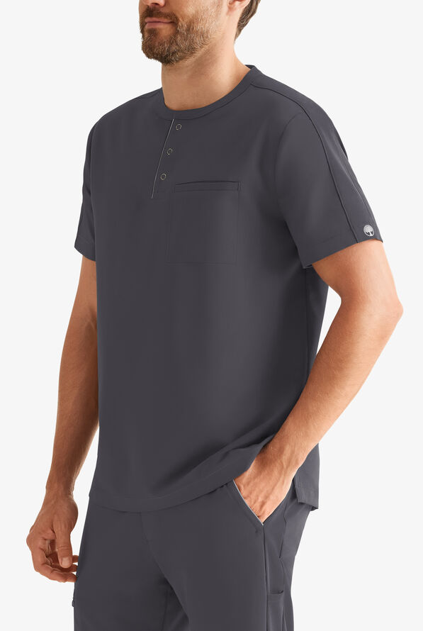 Camisa m&eacute;dica 360 by Healing Hands Shane STRETCH estilo Henley con 1 bolsillos para hombre - Pewter - 3