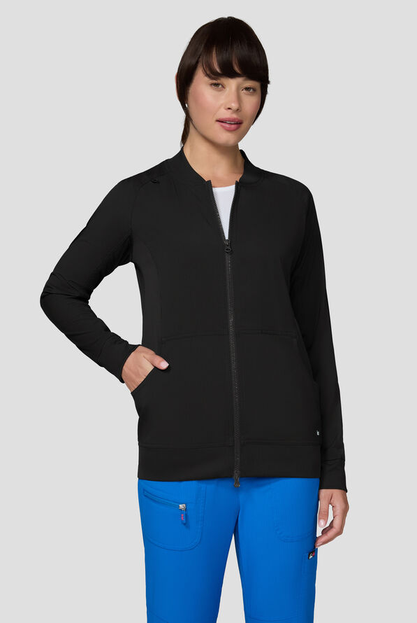 koi Essentials Athena Women's 5-Pocket Zip Front Scrub Jacket - Black - 2