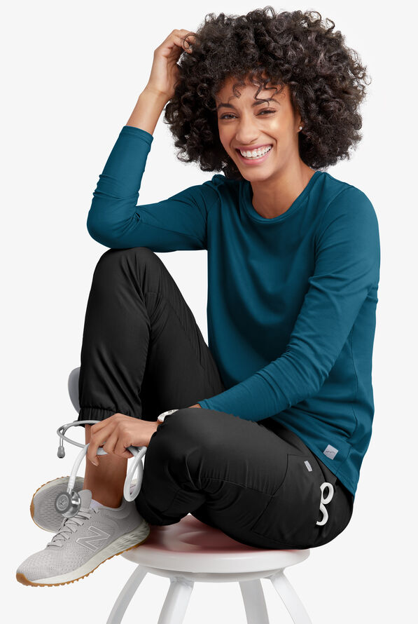 Butter-Soft Core Women's Long Sleeve Crew Neck Underscrub - Caribbean Blue - 3