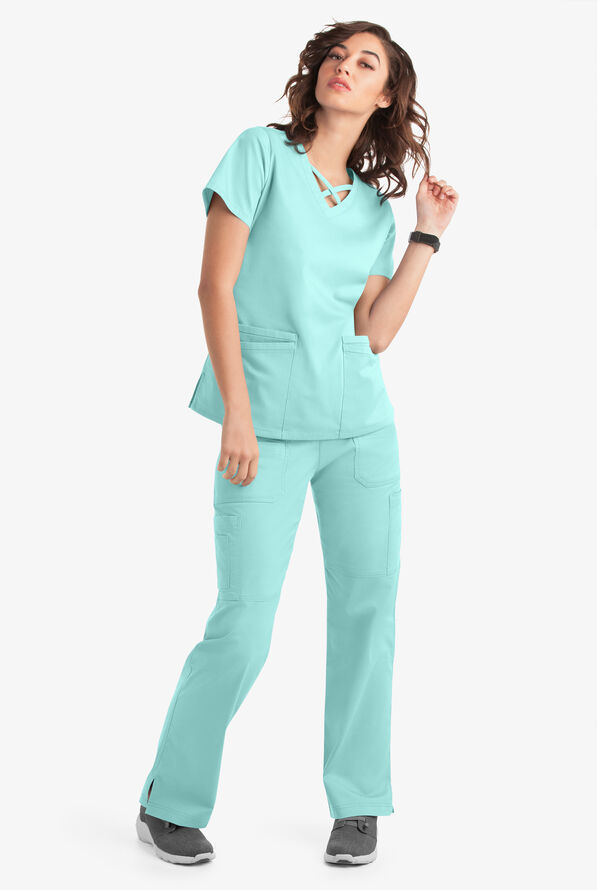 Butter-Soft STRETCH Women's 4-Pocket Crisscross Scrub Top - Sea Frost - 6