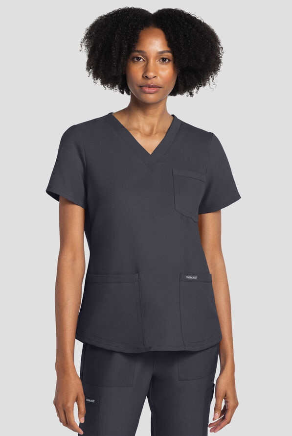 Cherokee Workwear Originals Ultra Women's 3-Pocket V-Neck Scrub Top - Pewter - 2