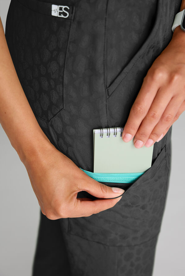 Easy STRETCH Olivia Women's Jacquard 7-Pocket Slim Leg Jogger Scrub Pant - Onyx Black - 3