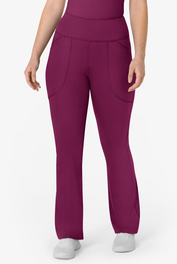 Wink Renew Knit Women's 5-Pocket STRETCH Yoga Waist Flare Leg Scrub Pants - Wine - 1