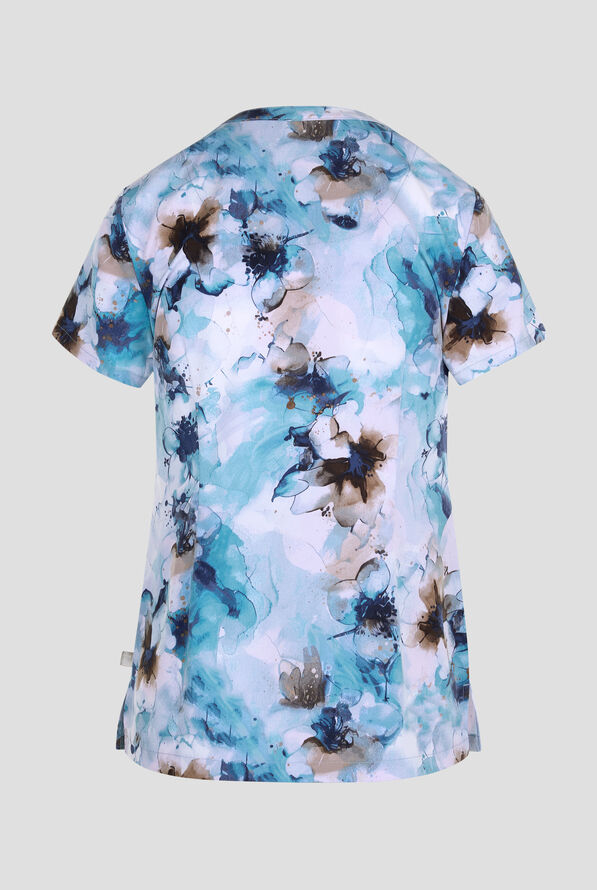Healing Hands Underwater Blooms Women's 2-Pocket STRETCH V-Neck Print Scrub Top - null - 2