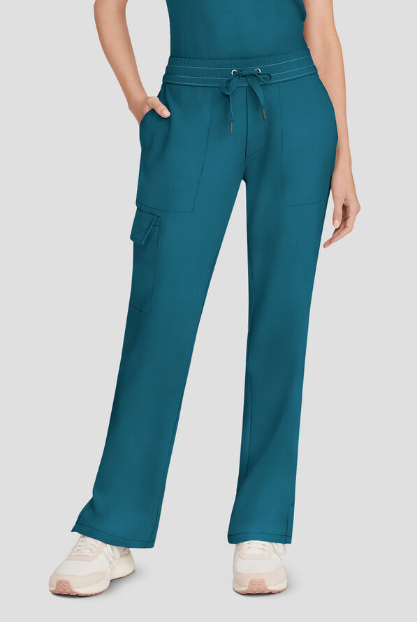 Healing Hands Quest Women's 4-Pocket STRETCH Straight Leg Drawstring Cargo Scrub Pant - Caribbean Blue - 1