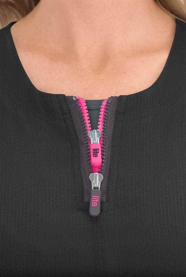 koi Lite™ Serenity Women's 4-Pocket Double Zipper Scrub Top - Black - 3