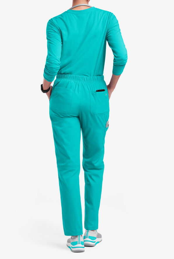 Butter-Soft Originals Women's 7-Pocket Mid Rise Straight Leg Cargo Scrub Pants - Petite - Bright Teal - 3