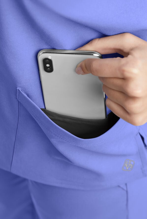 Easy STRETCH Gal Women's 4-Pocket Jewel Neck Scrub Top - Deep Cornflower - 3