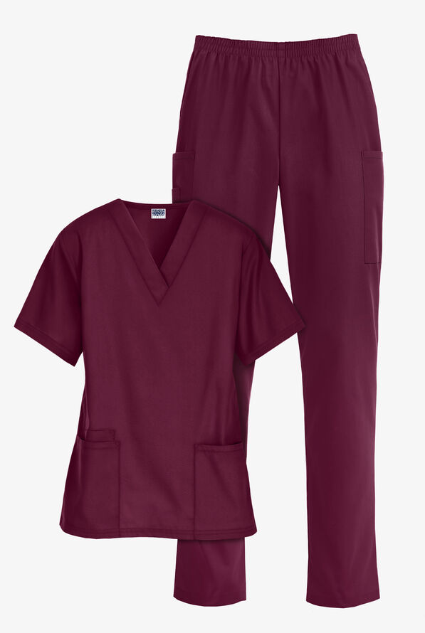 Strictly Scrubs Women’s 6-Pocket Scrub Set - Wine - 1