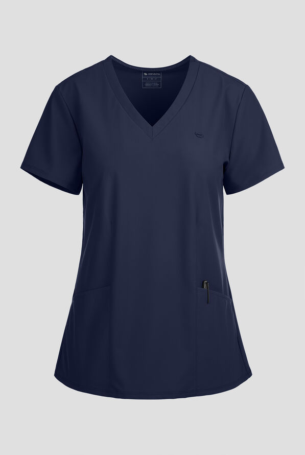 Infinity Pursuit Women's 2-Pocket STRETCH V-Neck Scrub Top - Navy - 1
