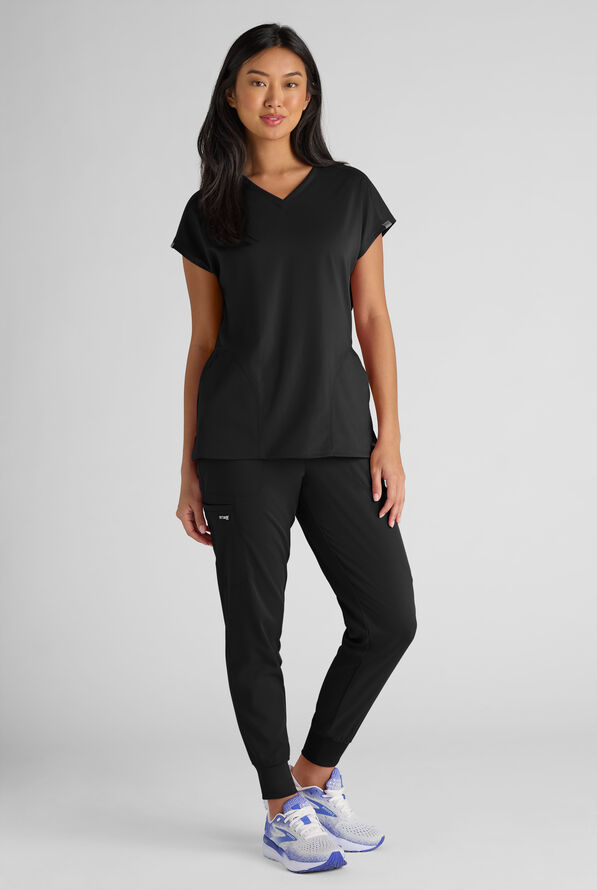 Grey's Anatomy by Barco Emerge Brylyn Women's 2-Pocket STRETCH Dolman Sleeve V-Neck Scrub Top - Black - 7