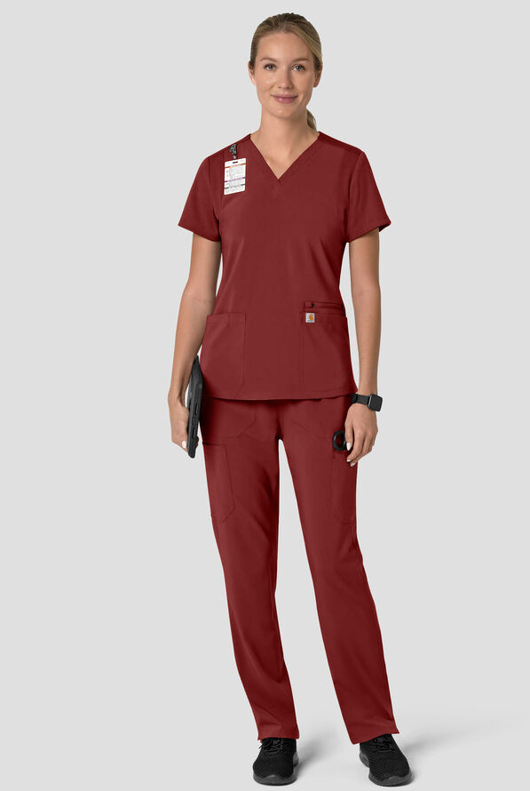 Carhartt Cross-Flex Force Women's 3-Pocket STRETCH Knit Panel Scrub Top - Amber Terrain - 4