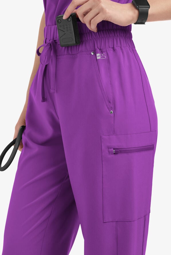 Easy STRETCH Ellie Women's 5-Pocket High Waisted Wide Leg Scrub Pants - Fresh Purple - 2