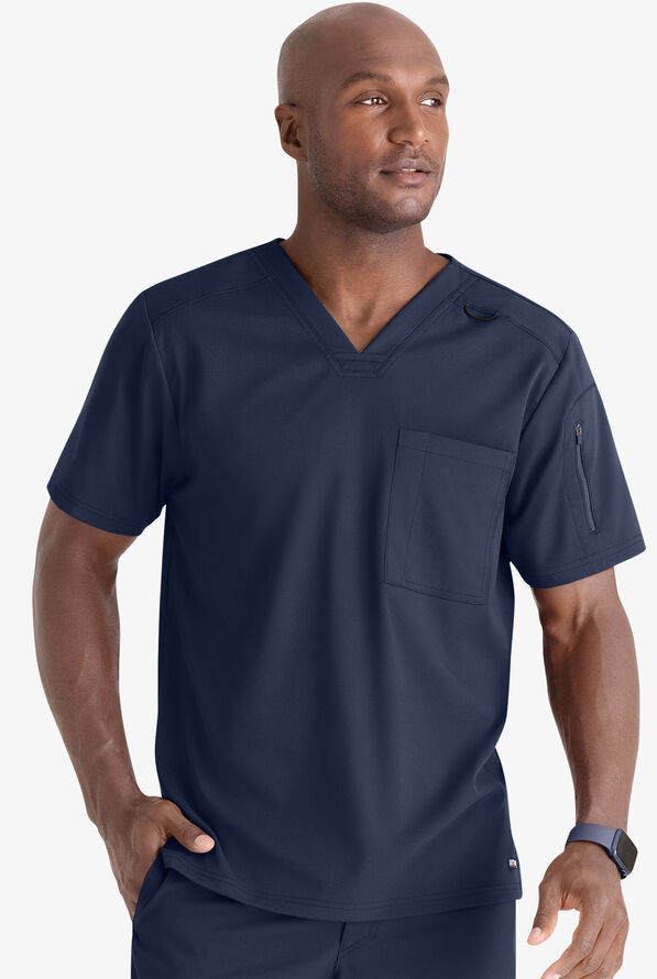 Grey's Anatomy by Barco Spandex STRETCH Murphy Men's 2-Pocket V-Neck Scrub Top - Indigo - 2