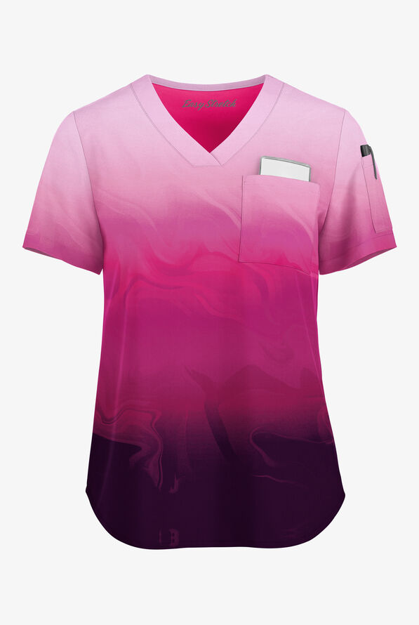 Easy STRETCH Calming Waves Women's 3-Pocket Tuck-In V-Neck Print Scrub Top - null - 1