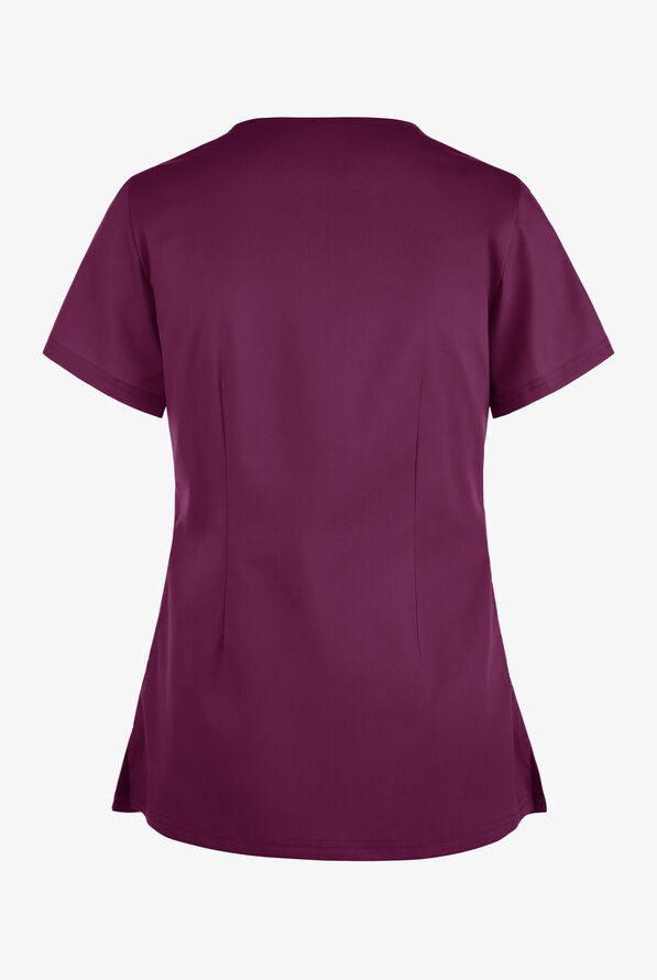 Blusa m&eacute;dica Butter-Soft STRETCH con cuello asim&eacute;trico tipo ojo de cerradura y 2 bolsillos para mujer - Wine - 2