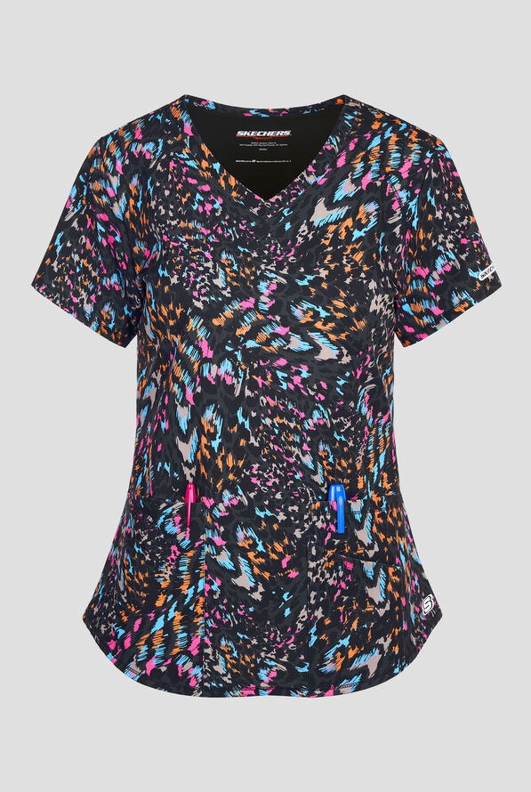 Skechers Animal Wonders Women's 3-Pocket STRETCH V-Neck Print Scrub Top - null - 1