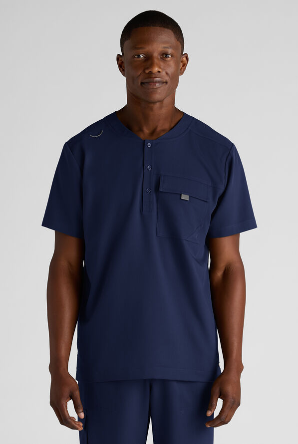 Camisa m&eacute;dica Grey's Anatomy&trade; by Barco Emerge Rhodes STRETCH estilo Henley con cuello redondo y 1 bolsillo para hombre - Indigo - 1