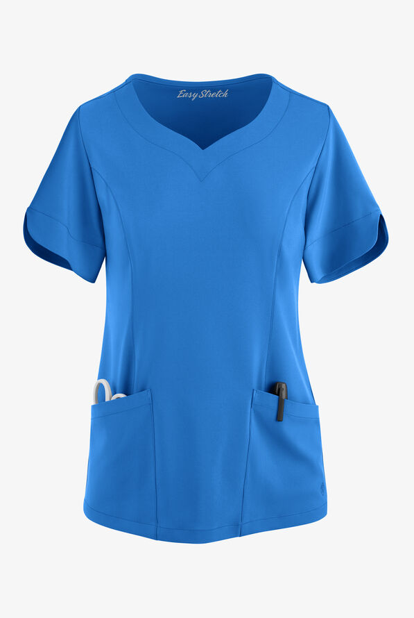 Blusa médica Easy STRETCH Aisha con escote corazón y 2 bolsillos para mujer - Cerulean - 1