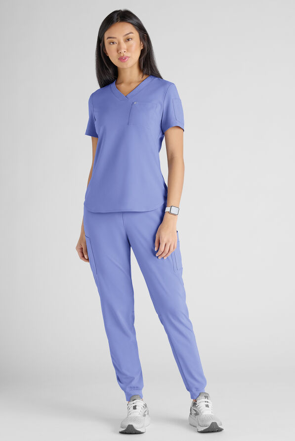 Conjunto de uniforme m&eacute;dico Easy STRETCH con 10 bolsillos para mujer - Ceil Blue - 8