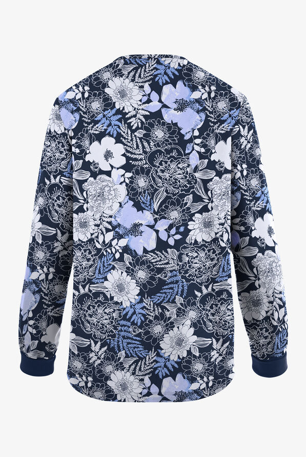 Butter-Soft Originals Arles Floral Navy Women's 3-Pocket Snap Front Print Scrub Jacket - null - 2