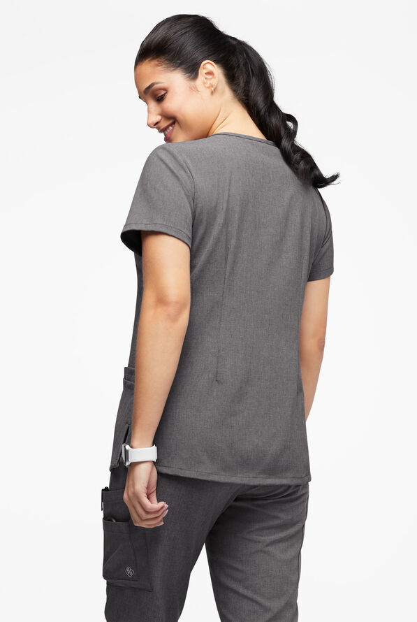 Easy STRETCH Gisele Women's 4-Pocket Lace Up V-Neck Scrub Top - Graphite Heather - 3