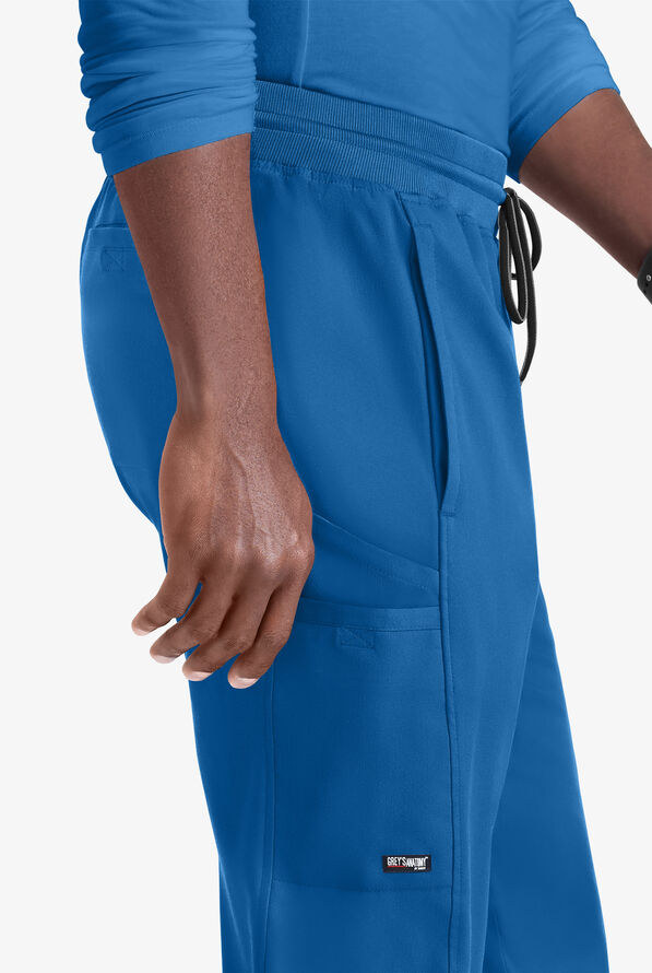 Grey's Anatomy by Barco Spandex STRETCH Hudson Men's 6-Pocket Slim Straight Cargo Scrub Pants - Royal - 3