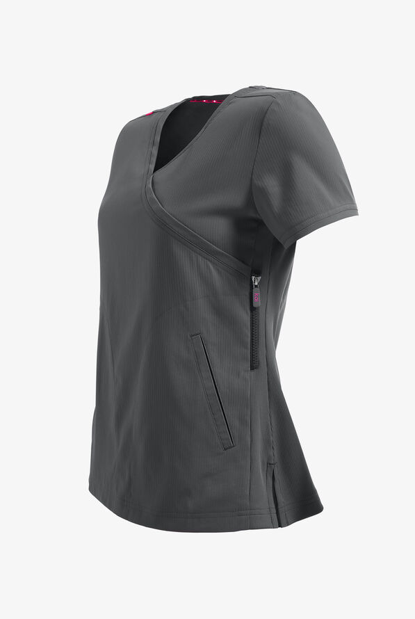 koi Lite™ Philosophy Women's 3-Pocket Mock Wrap Side Zipper Scrub Top - Charcoal - 3