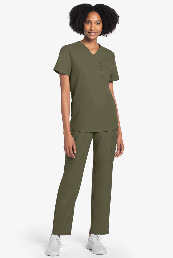 Cherokee Workwear Originals Ultra Unisex 1-Pocket V-Neck Scrub Top - Olive - 4
