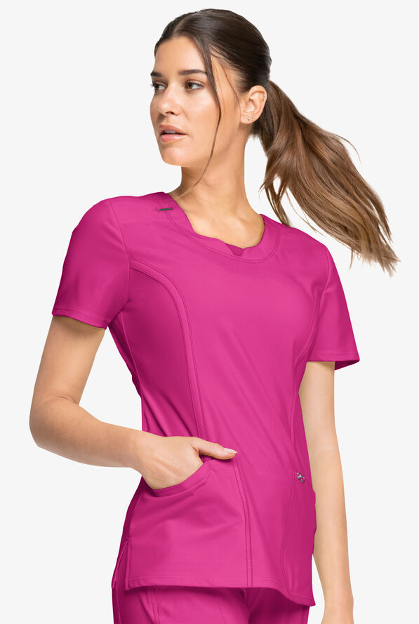 Infinity Women's 3-Pocket STRETCH Round Neck Scrub Top - Future Fuchsia - 3