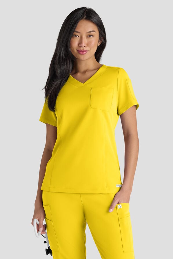 ReSurge Diamond Women's 3-Pocket V-Neck Tuck In / Wear Out Scrub Top - Vibrant Yellow - 1