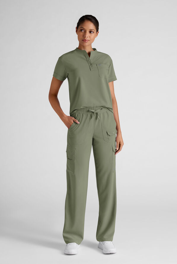 Easy STRETCH Ayo Women's 10-Pocket Cargo Scrub Pants - Petite - Olive Leaf - 3