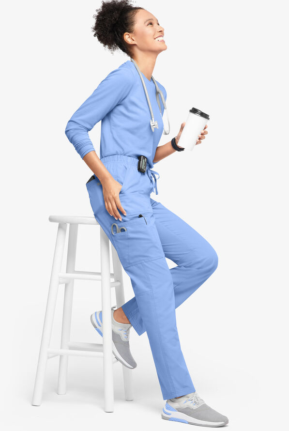 Butter-Soft Originals Women's 7-Pocket Mid Rise Straight Leg Cargo Scrub Pants - Tall - Ceil Blue - 4