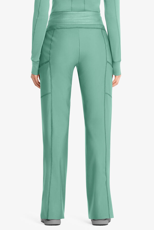 Infinity GNR8 Kinetic Knit Women's 5-Pocket STRETCH Cross-Over Waistband Wide Leg Scrub Pants - Matcha Latte - 2