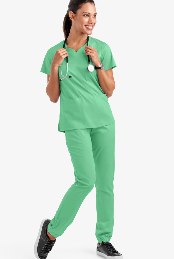 Butter-Soft STRETCH Women's 4-Pocket Sweetheart Neck Scrub Top - Green Jade - 2
